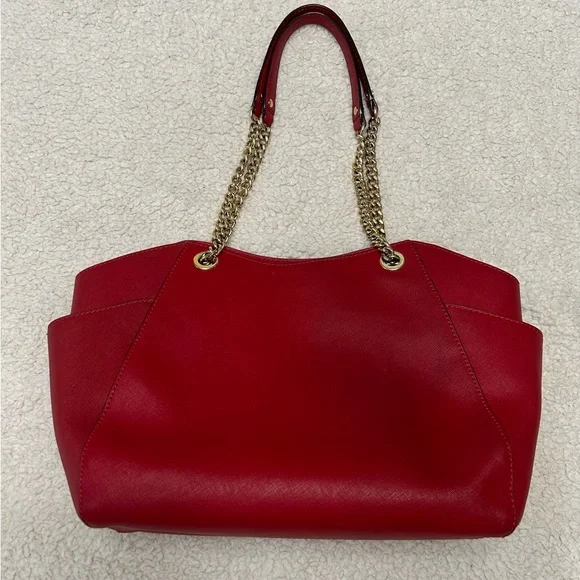 Michael Kors Red Tote Bag with Gold Accents - Picture 2 of 14